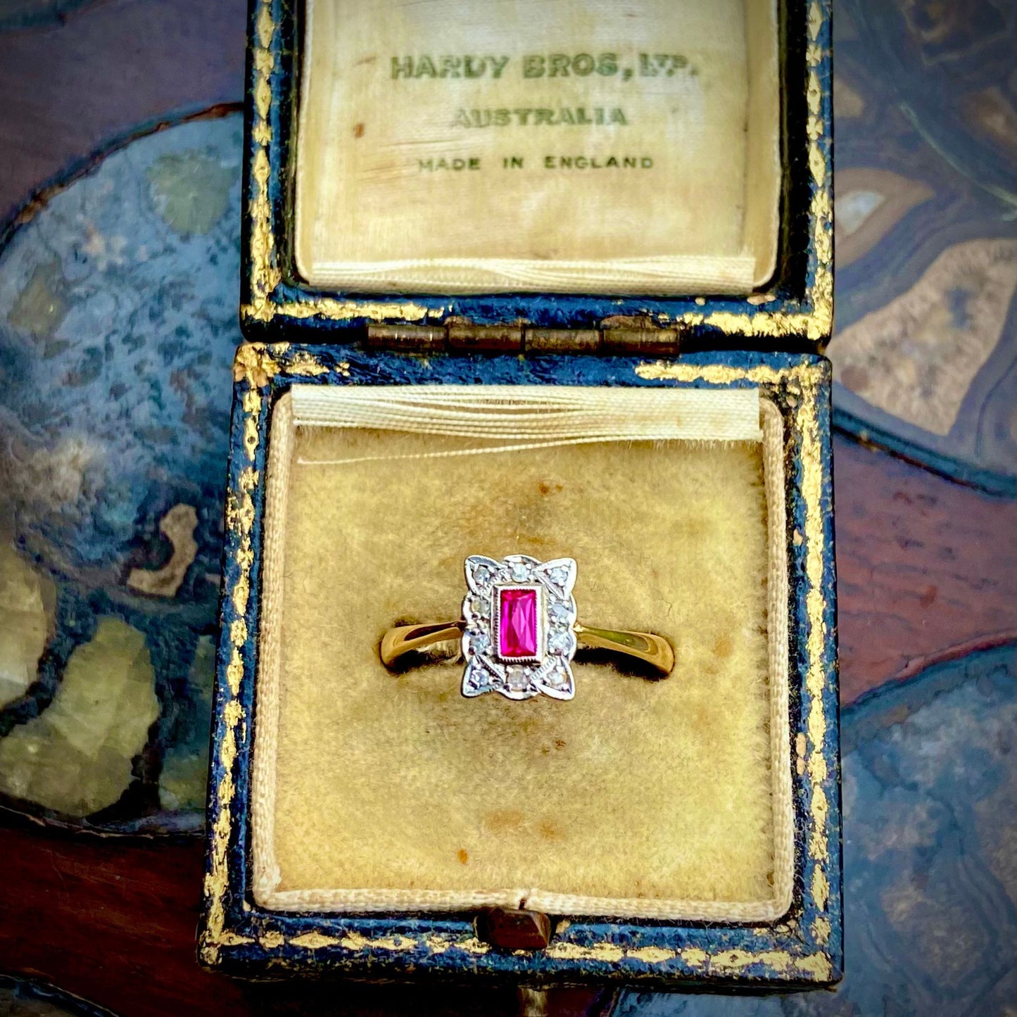 Rectangular Ruby and Diamond Art Deco Ring