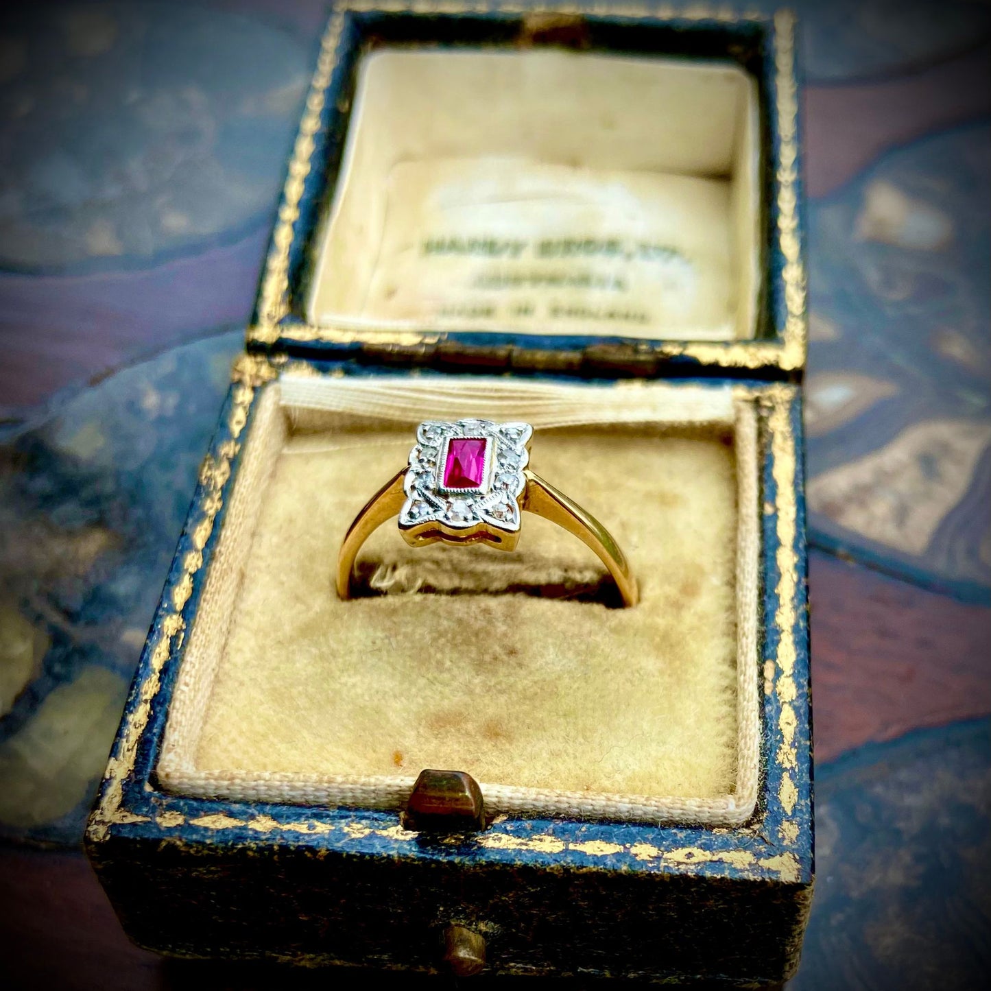 Rectangular Ruby and Diamond Art Deco Ring