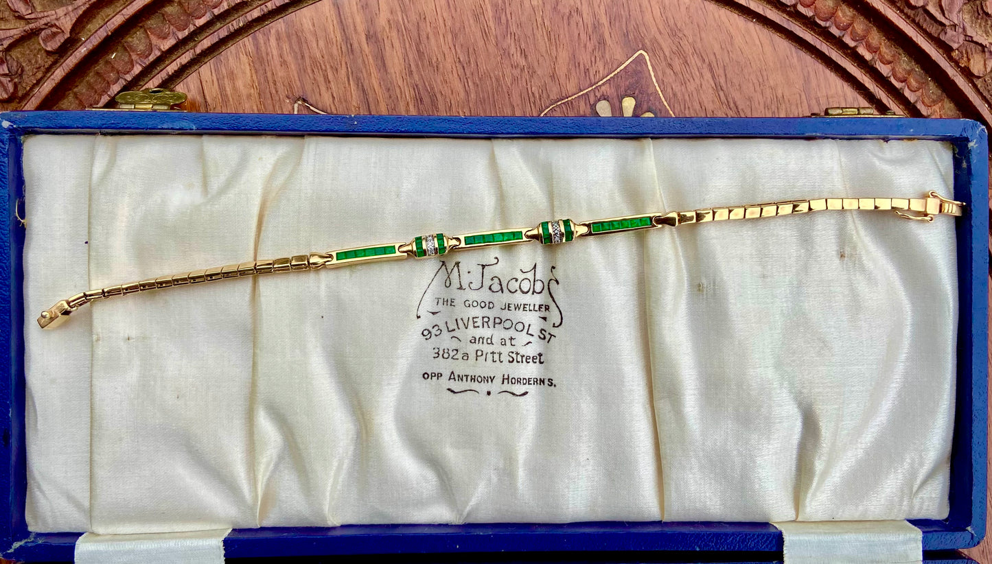 Emerald and Diamond 9ct gold Bracelet - Art Deco Inspired