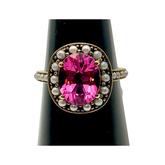 Pink Topaz & Seed Pearl Cocktail Ring