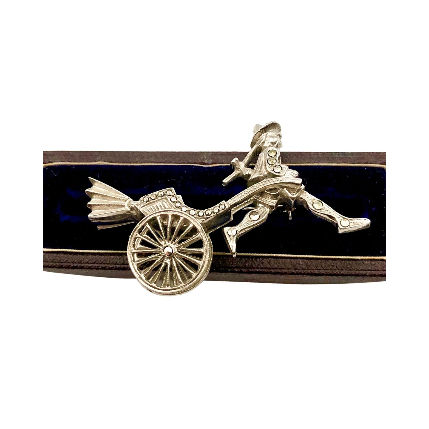 French Silver & Marcasite Rickshaw Brooch