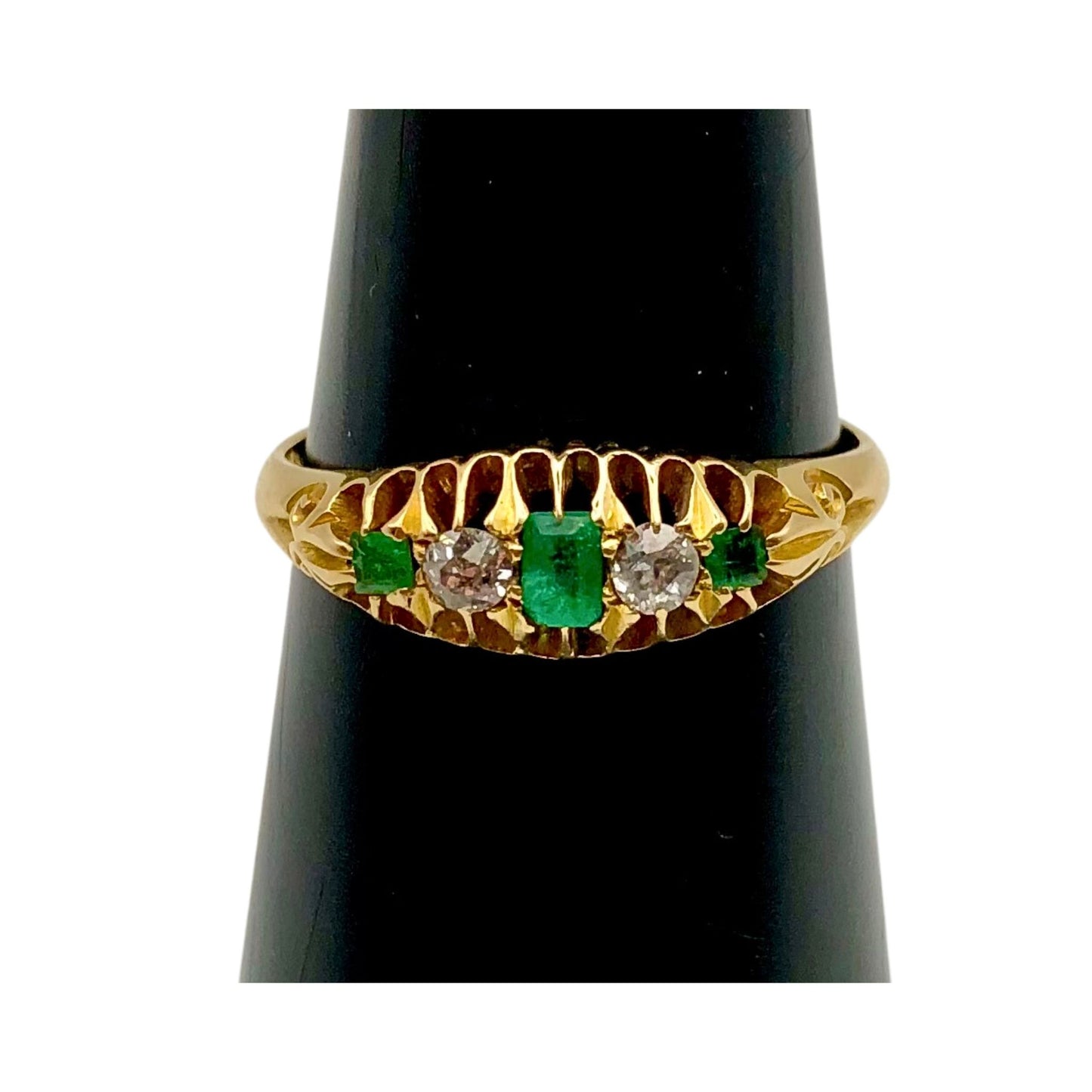 Antique Emerald & Diamond Boat Ring