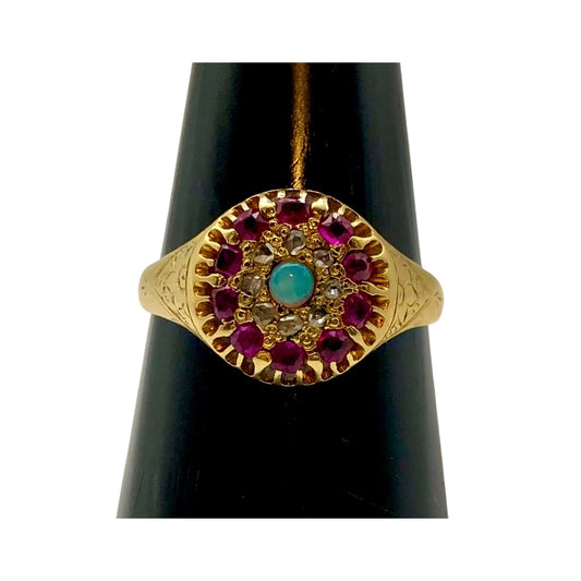 Opal Ruby Diamond Target Ring