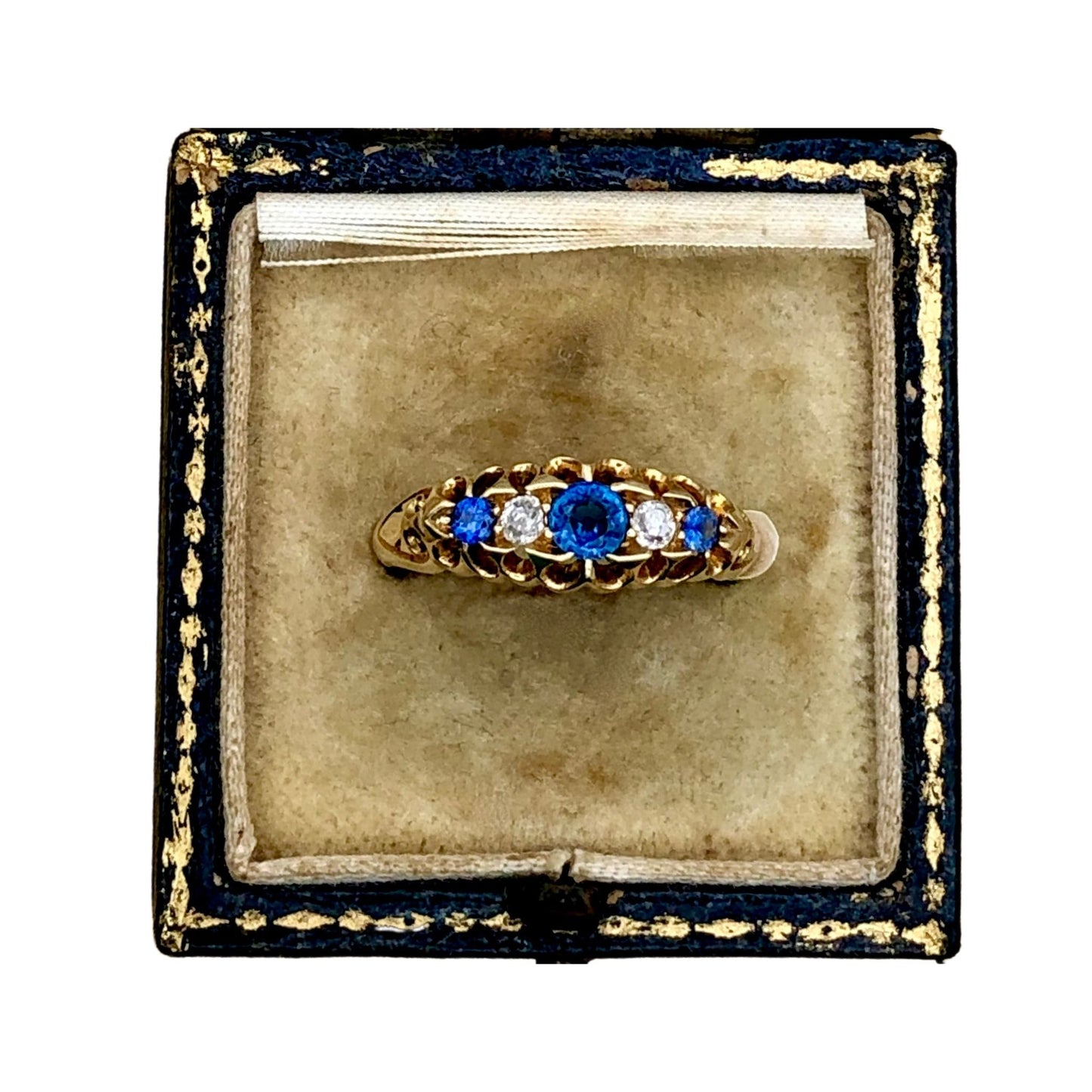 Antique Ceylon Sapphire & Diamond Bridge Style Ring